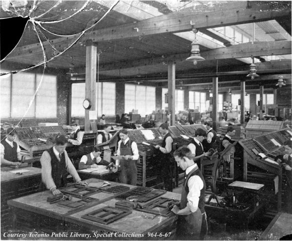 Copeland-Chatterson Company, loose-leaf systems factory composing room, Brampton, Ontario ca. 1905
