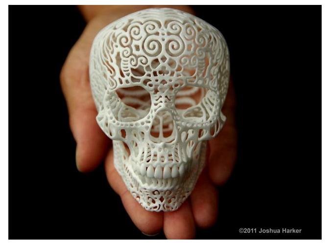 Joshu Harker Skull hot from Shapeways 3D Printer