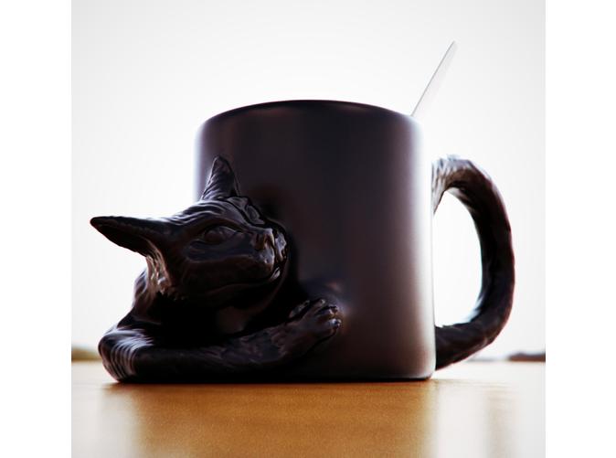 3D Printed Curious Cat mug on Shapeways