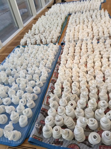 The 3D printed bottles at the High Museum before being hung up.