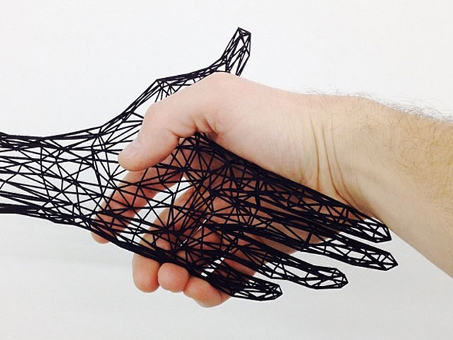 wireframe style hand sculpture
