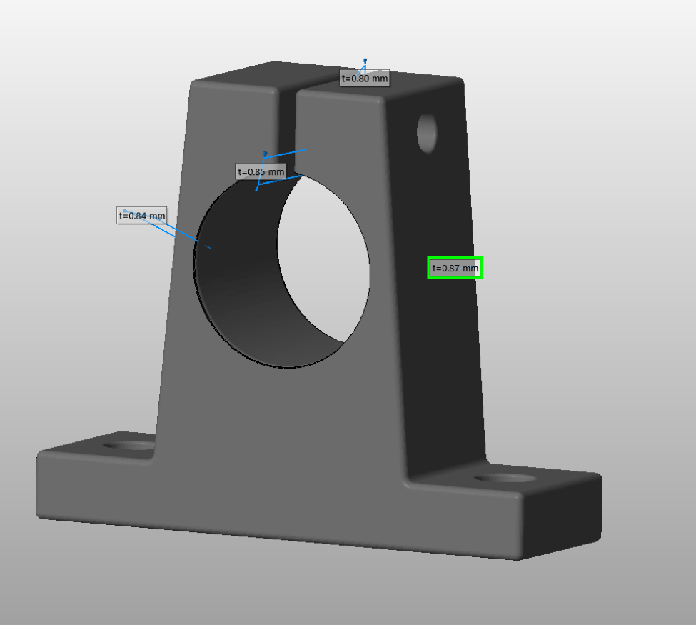 Mechanical part showing wall thickness