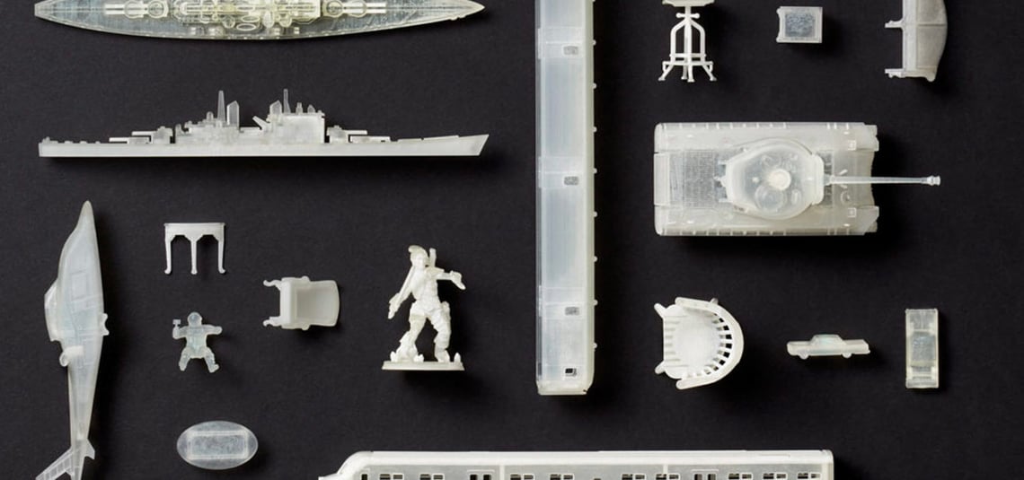 Various models 3D printed in fine detail plastic