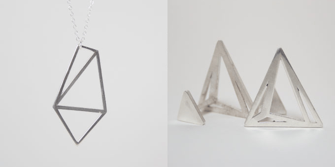 Examples of Meshu designs printed in silver by Shapeways