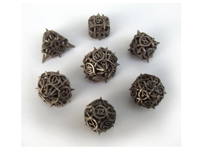 3D Printed Stainless Steel Thorn Dice on Shapeways