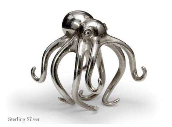Shapeways 3D Printed octopus ring silver