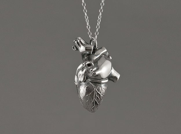Anatomic 3D Printed Silver Heart Jewelry