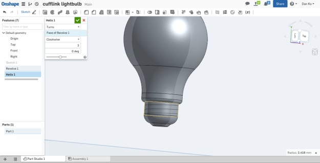 3D model of lightbulb cufflink