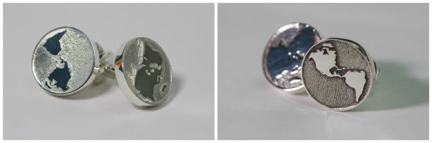 Globe cufflink before and after processing