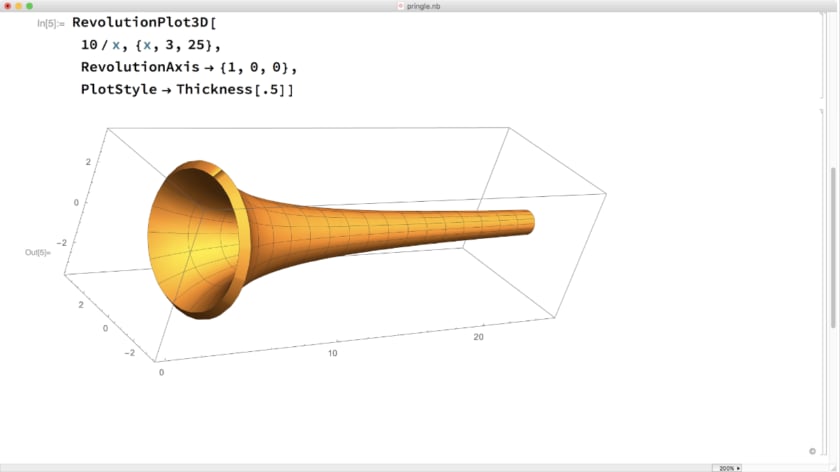Mathematica screenshot: RevolutionPlot3D