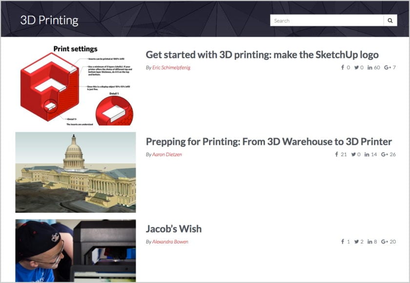 SketchUp 3D Printing resources screenshot