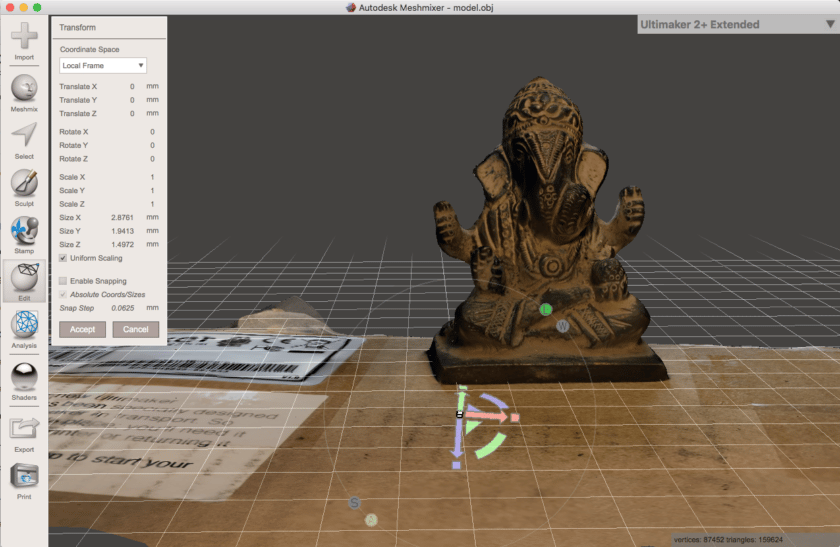 Screenshot of Ganesha Statue 3D model in Meshmixer