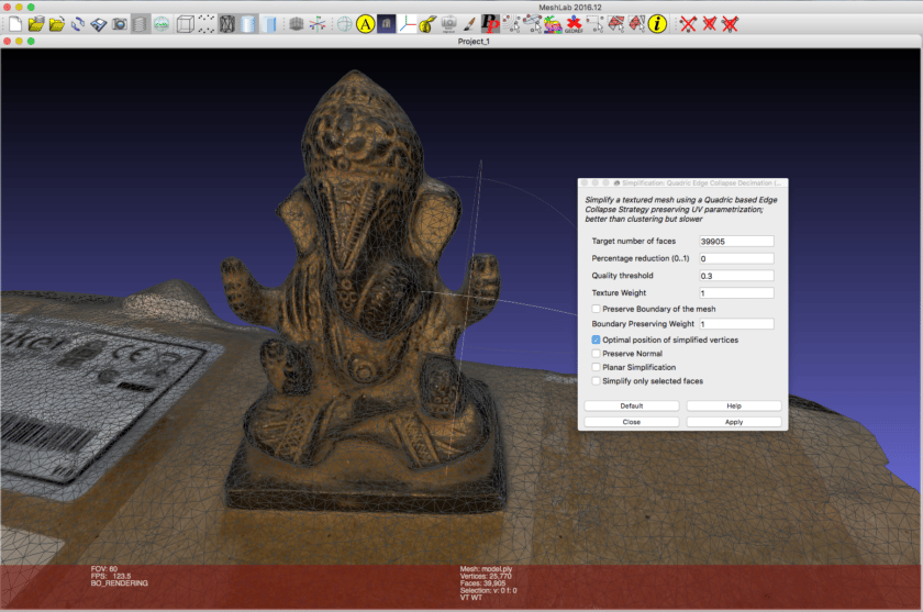 Screenshot of Ganesha Statue model in Meshlab