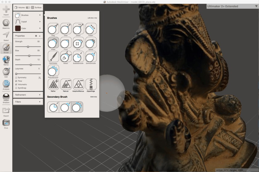 Use the Inflate brush in Meshmixer to strengthen thin and fragile areas of the 3D model