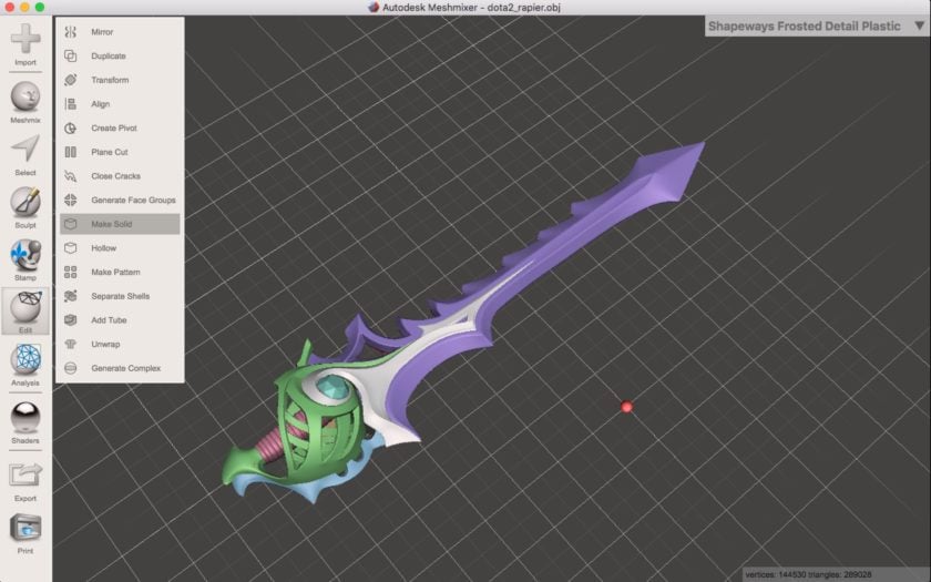 Valve Dota 2 rapier 3D modeling tutorial for 3D printing