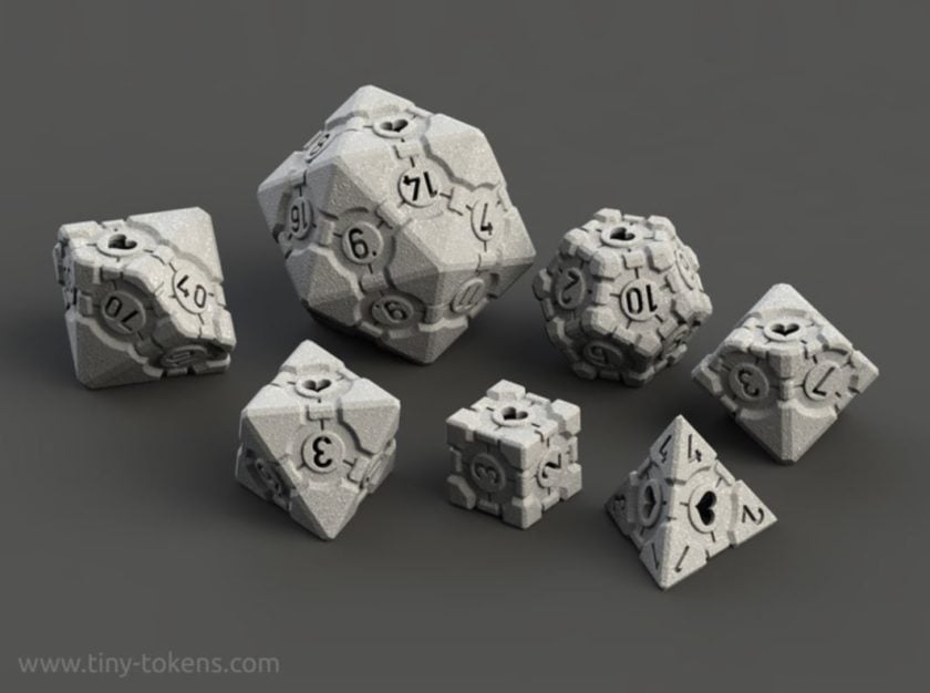 valve games portal companion cube polyhedral dice set for dungeons and dragons or other tabletop games